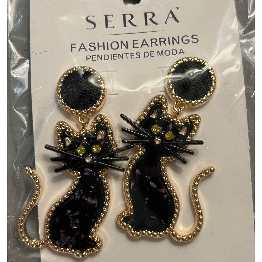 Spooky ADORABLE NWT Halloween Fall Black Cat Earrings